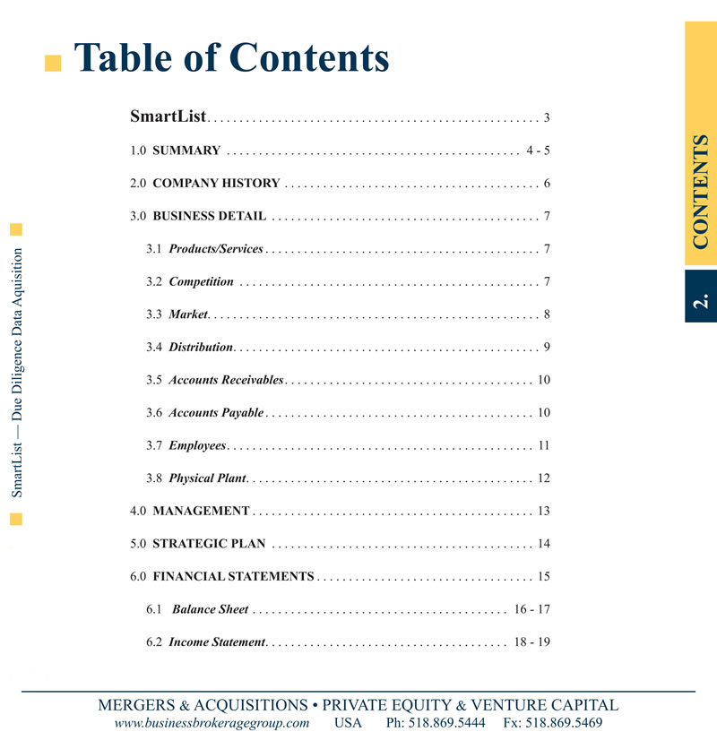 BBG SmartList Table of Contents